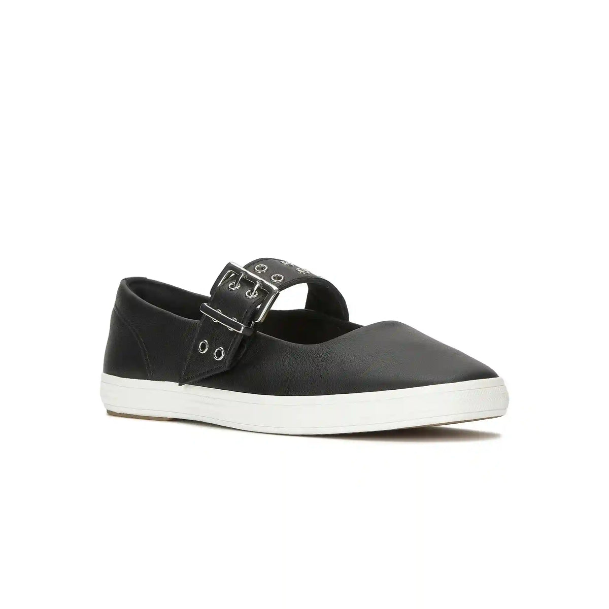 Square Toe Mary Jane Leather Grommet Buckle