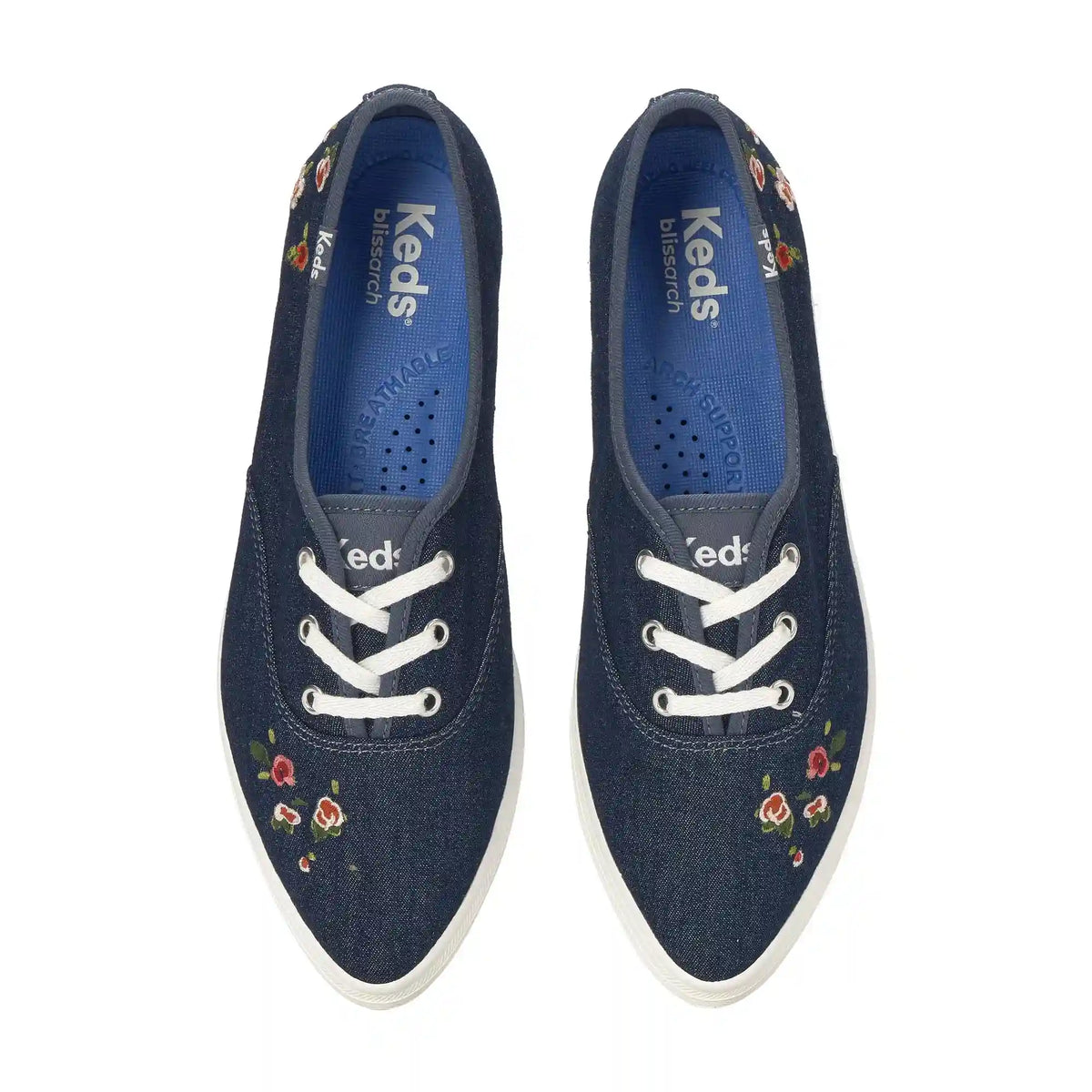 Champion Point Low Denim Ditsy Rose Embroidery Lace-Up