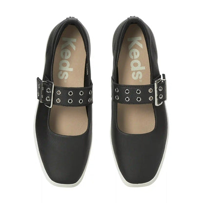 Square Toe Mary Jane Leather Grommet Buckle